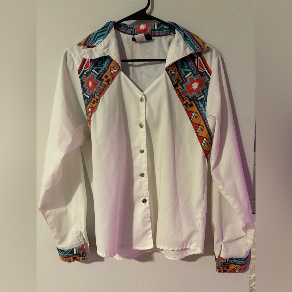 Vintage Roughrider Western Southwestern Aztec Print Shirt Small